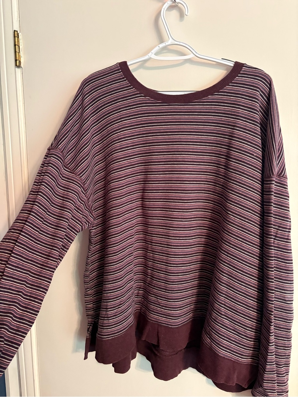 Wonderly Maroon Striped Crewneck with Pink and Cream Accents